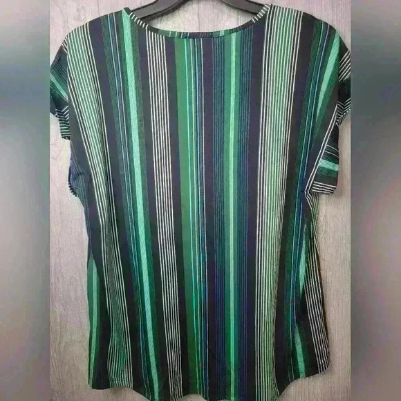 A.U.W green, teal, mint, and black striped shirt with non working gold buttons. - Picture 4 of 4